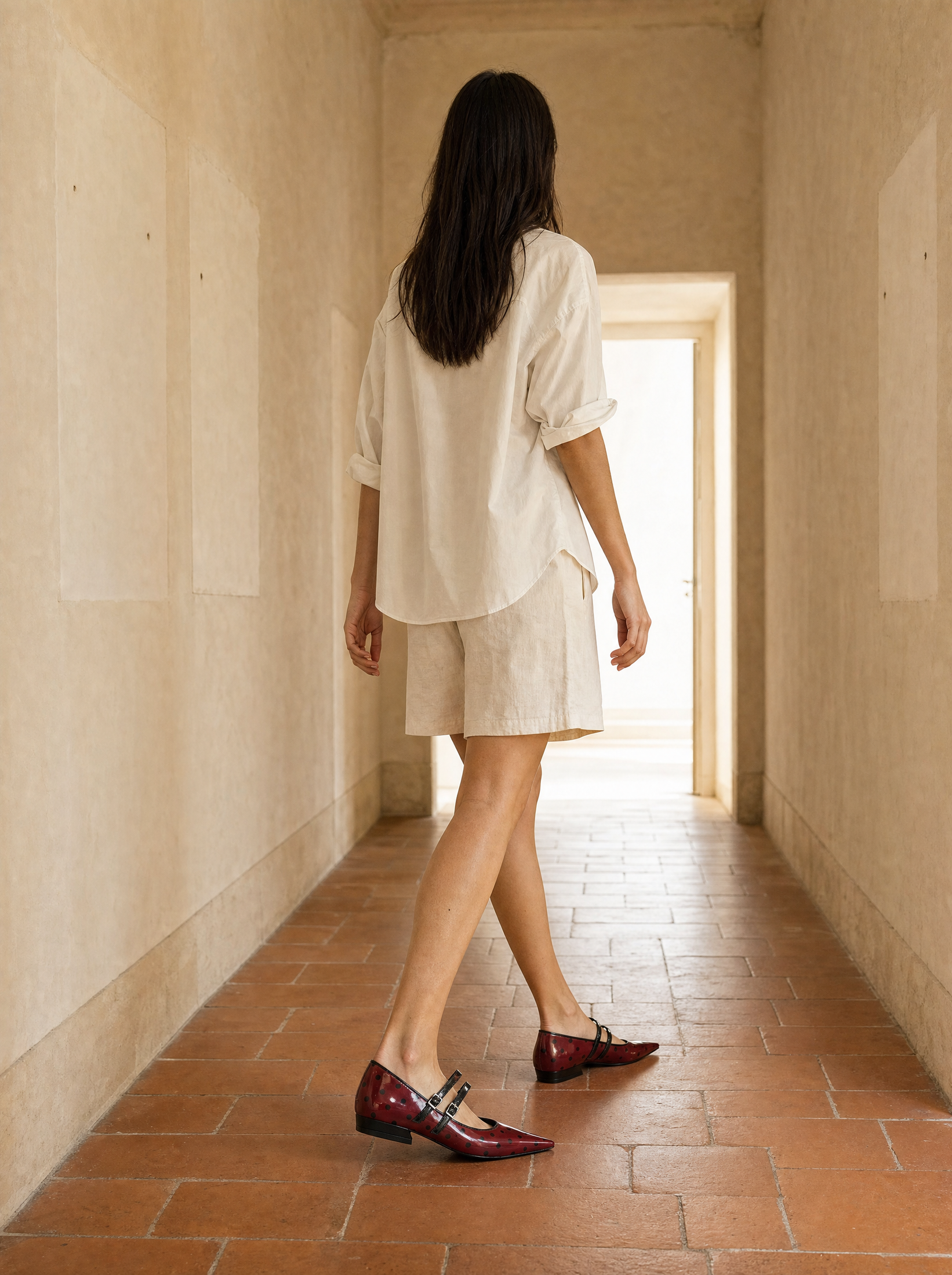 Ballerina Mary Jane in vernice bordeaux a pois